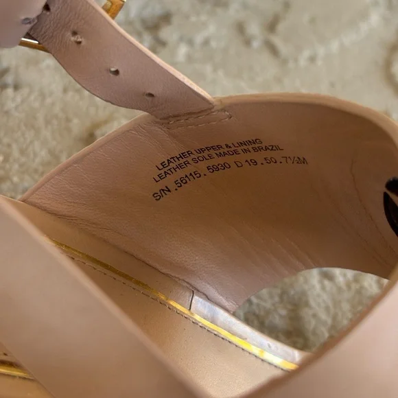 Tory Burch Nude Logo Wedge Sandal Heels Size 7.5M - Picture 7 of 9